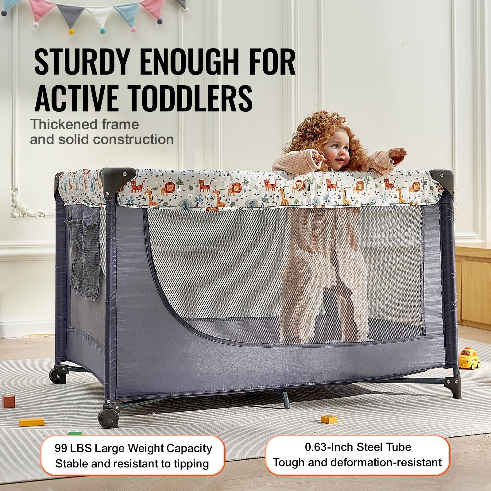 Portable Baby Playpen With Wheels And Quick-folding Mechanism_voghion.com